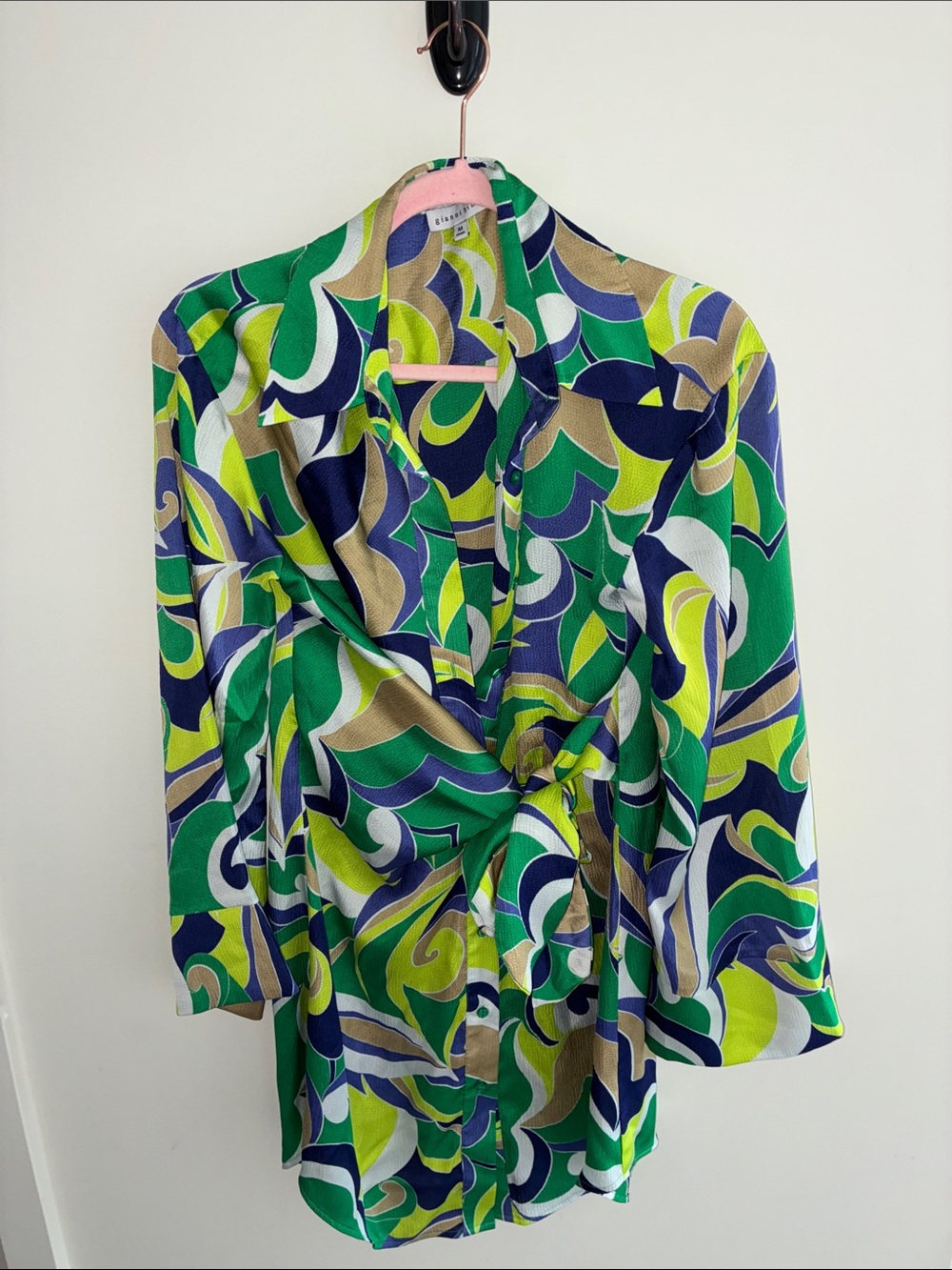 Gianni Bini Green and Navy Abstract Print Shirt